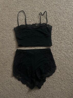 Victoria's Secret Black Lace-Trim Two-Piece Sleep Set